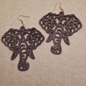 Wood elephant earrings Bohemian nature animal jewelry